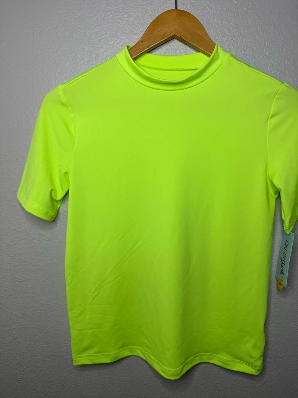New Cat & Jack Bright Neon Green Swim Top Boys L (10/12)